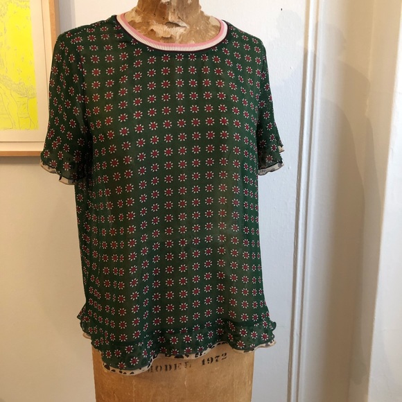 New NWT Scotch Soda Sheer top 145512 ruffles short sleeves print  Size small - Picture 1 of 7